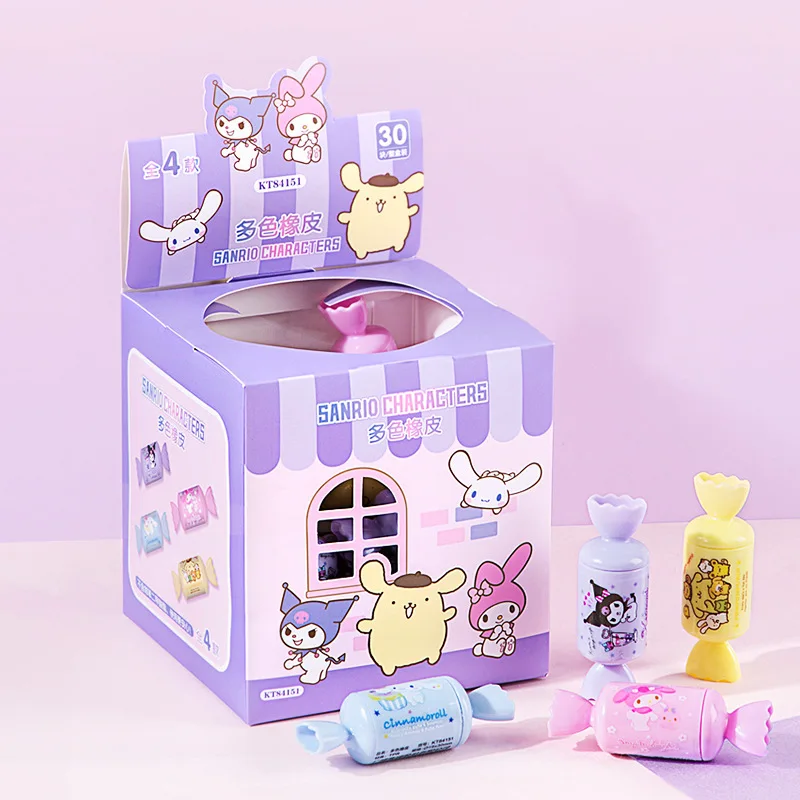 Sanrio 30pcs Eraser Kawaii My Melody Cinnamoroll Kuromi Candy Modeling Pupils Correct Stationery Supplies School Gift Wholesale