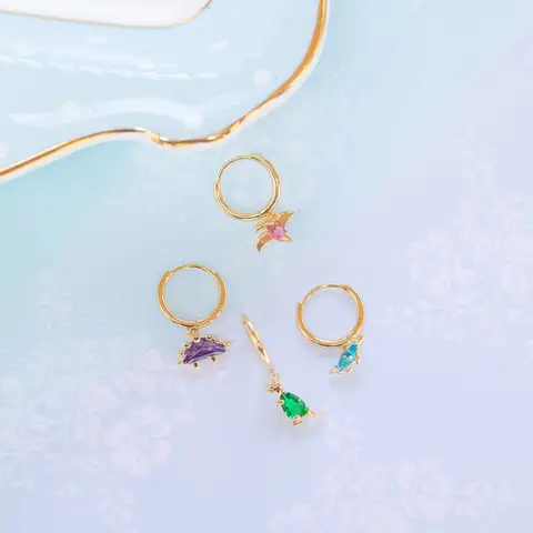 VIVILADY 1Piece Copper Multicolor Zircon Dinosaur Animal Hoop Earrings Jewelry For Women Fashion Cute Party Gift Wholesale