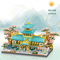 2350pcs 3D Mirco Retro Chinese Style Countyard Architecture Building Block Idea Street View Flower Garden Bricks DIY Toys Gifts