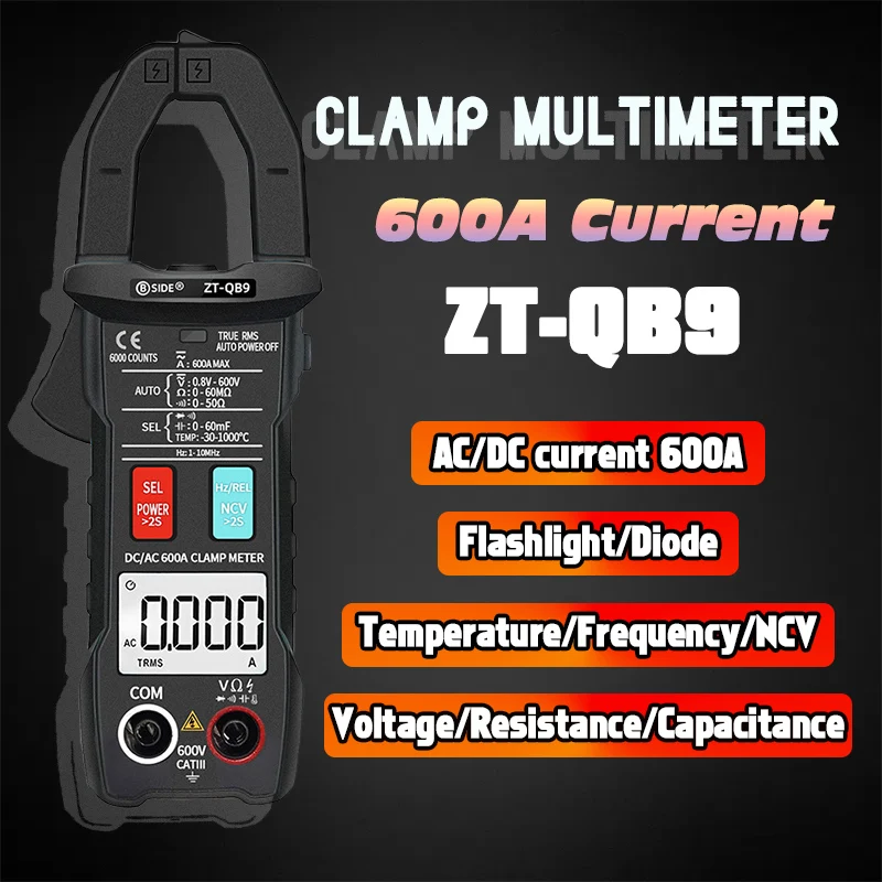 BSIDE ZT-QB9 Clamp Digital Multimeter T-RMS Clamp Voltage Meter Ammeter Capacitor Voltage NCV Hz Tester medidores de tensão