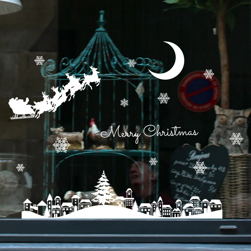 

45x60cm Christmas Wall Decals Removable Stickers Colorful Window Glass Door Home Holiday Restaurant Decor Decoration Ornament