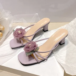 2024 estate nuove pantofole con tacco alto donna Flower Fashion Designer scarpe aperte per le donne eleganti pantofole da festa femminili