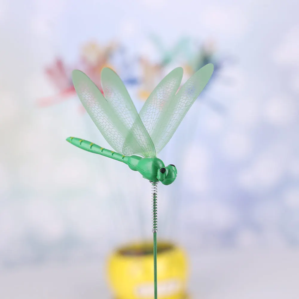 5Pcs 3D Simulation Butterfly Thin Stick Dragonfly With Stem Creative Handicraft Garden Yard Lawn Ornament Cake Decor
