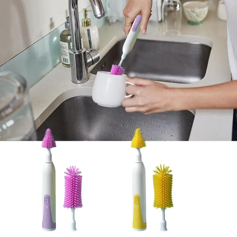 Electric Silicone Bottle Brush Rotating Baby Pacifier Cup Cleaning Brush Set With 1200mAh Lithium Battery Kitchen Accessories