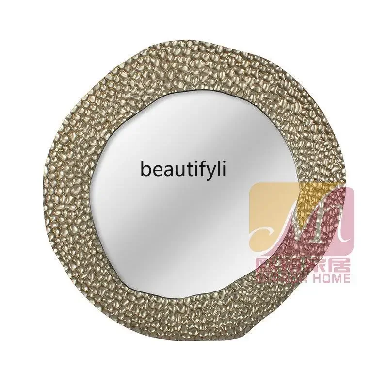 

French light luxury living room, entrance mirror, fireplace, special-shaped retro makeup mirror