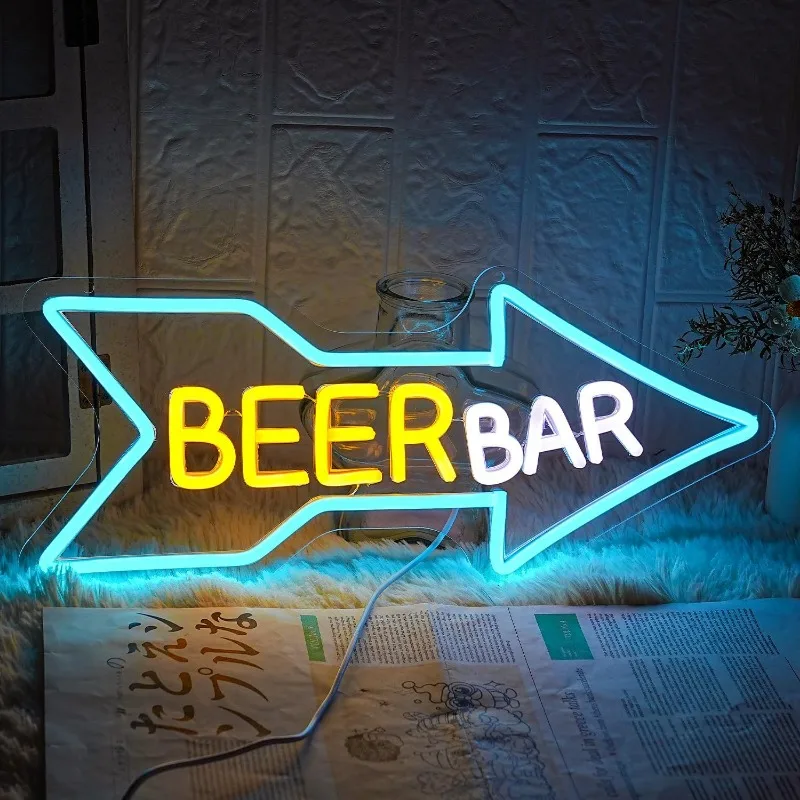 XM Beer Bar Neon Wall Decor Dimmable Neon Colorful LED Letter Neon Arrow Light for Man Cave Game Room Bachelor Party Home Bar