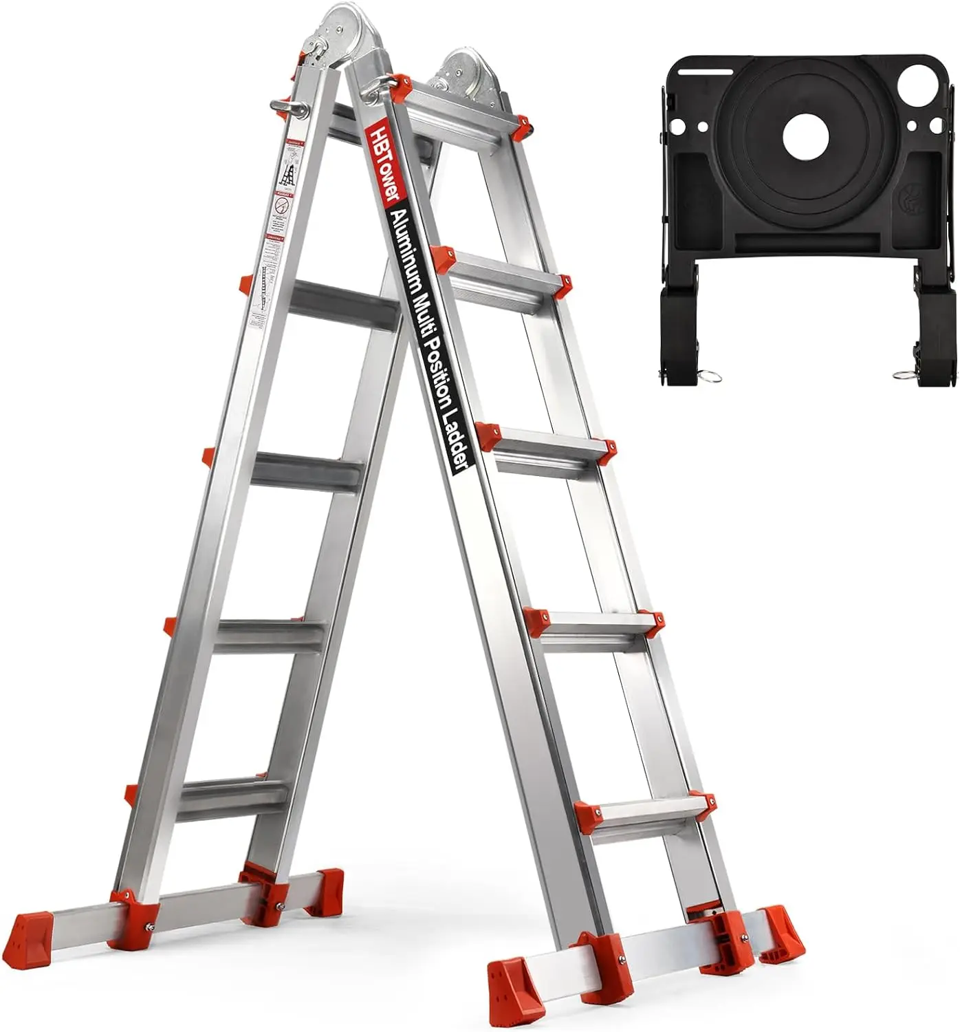 

A Frame 5 Step Extension Ladder, 19 FT Multi Position Ladder with Removable Tool Tray and Stabilizer Bar