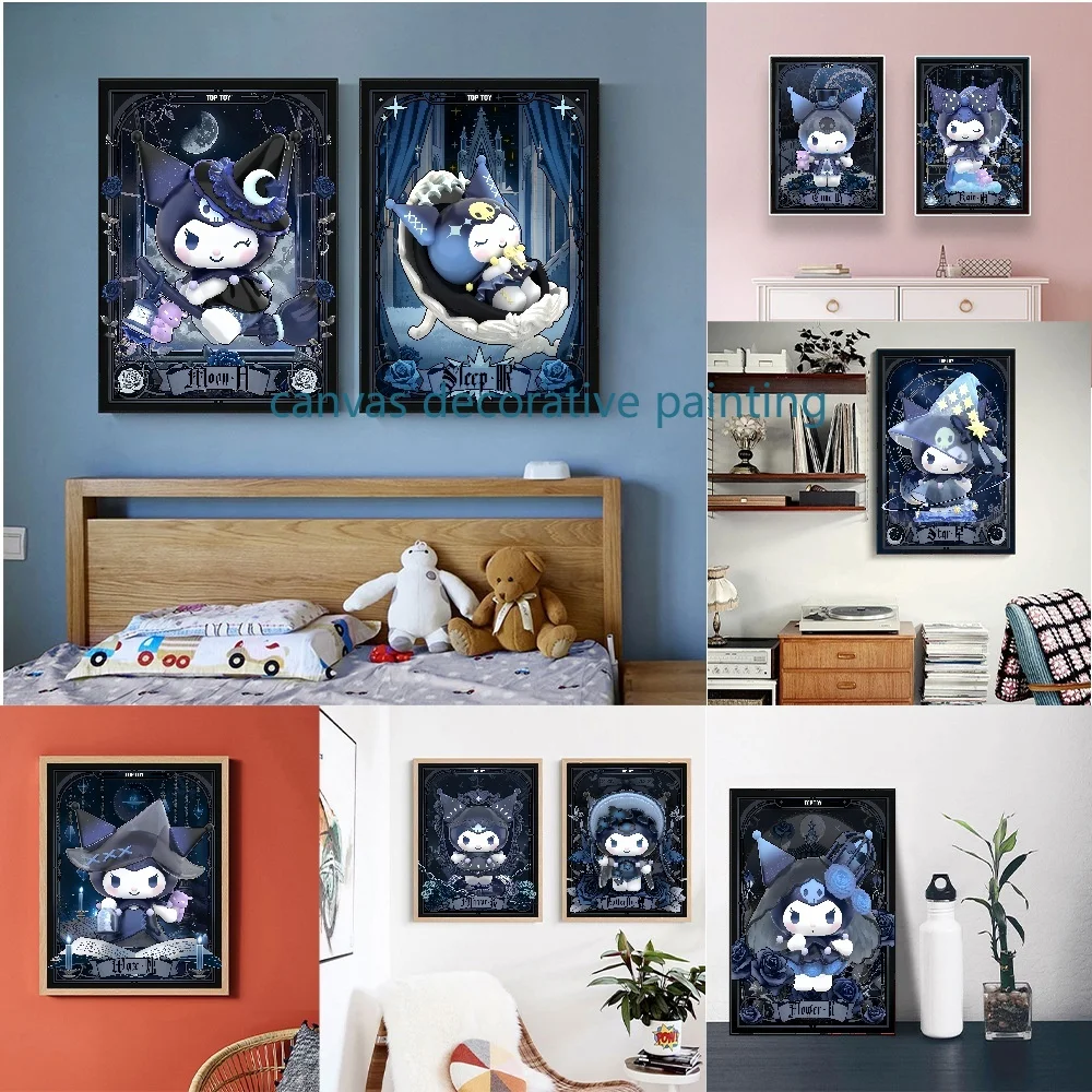 

MINOSO Sanrio Canvas Painting Kawaii Kuromi Anime Cartoon Poster Wall Picture for Girls Room Bedroom Home Decor Birthday Gift