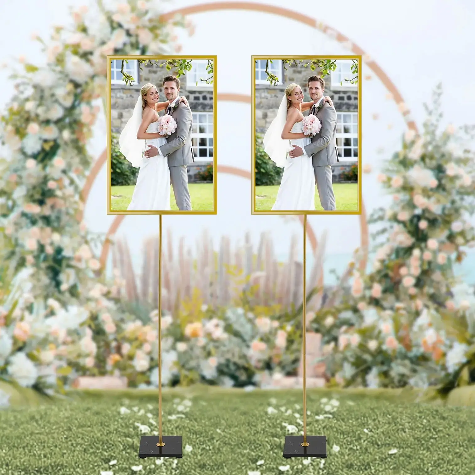 2Pcs Gold Floor Easel Stand Tall Wedding Shops Display Rack Drawing Poster Display Stand For Wedding Paty