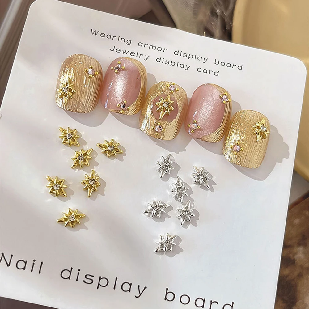 10 pièces Y2k métal argent/or diamant Starlight breloques pour ongles 5.8*8.3mm alliage étoile Nail Art avec cristal diamant étoile pièces pour ongles