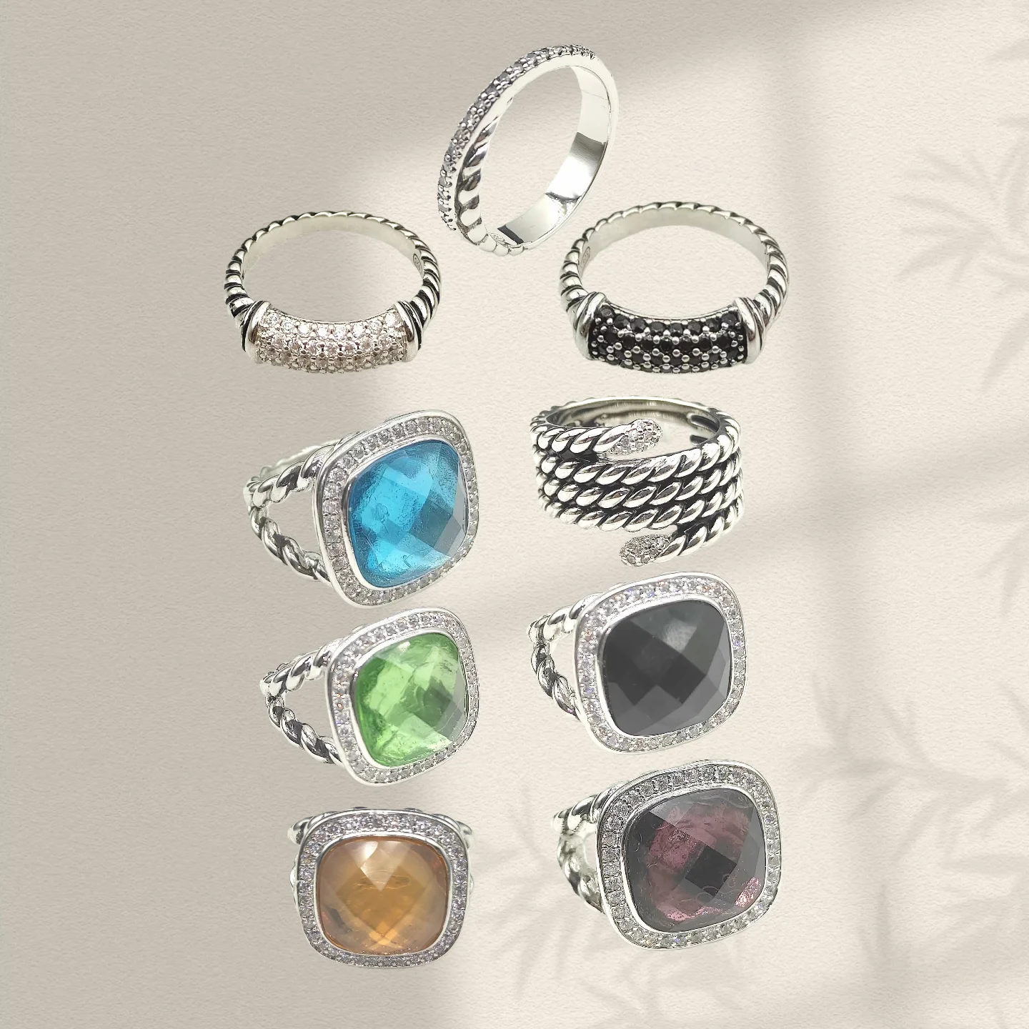 

2025 Christmas New DY Jewelry Retro Ring Couple Trendy Fashion Spiral Design Colored Crystal Ring