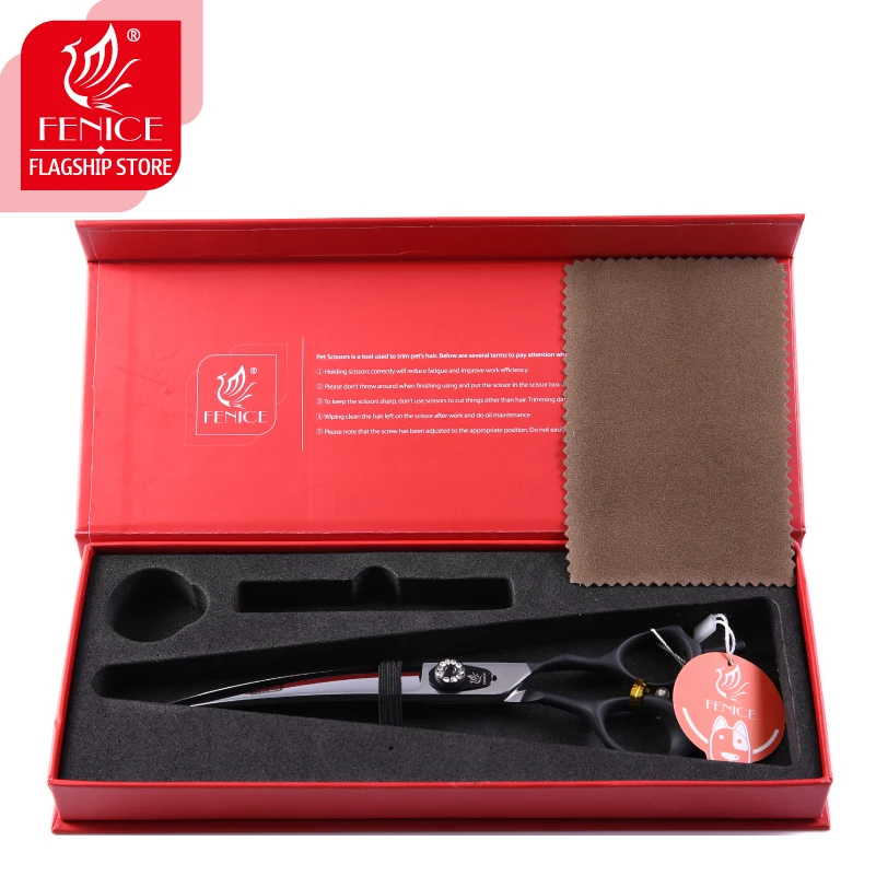 Fenice 7.5/8.0/ 9.0 inch Professional Pet Grooming Scissors Safety Dog Shears Hair Cutting Curved Scissors with Comb