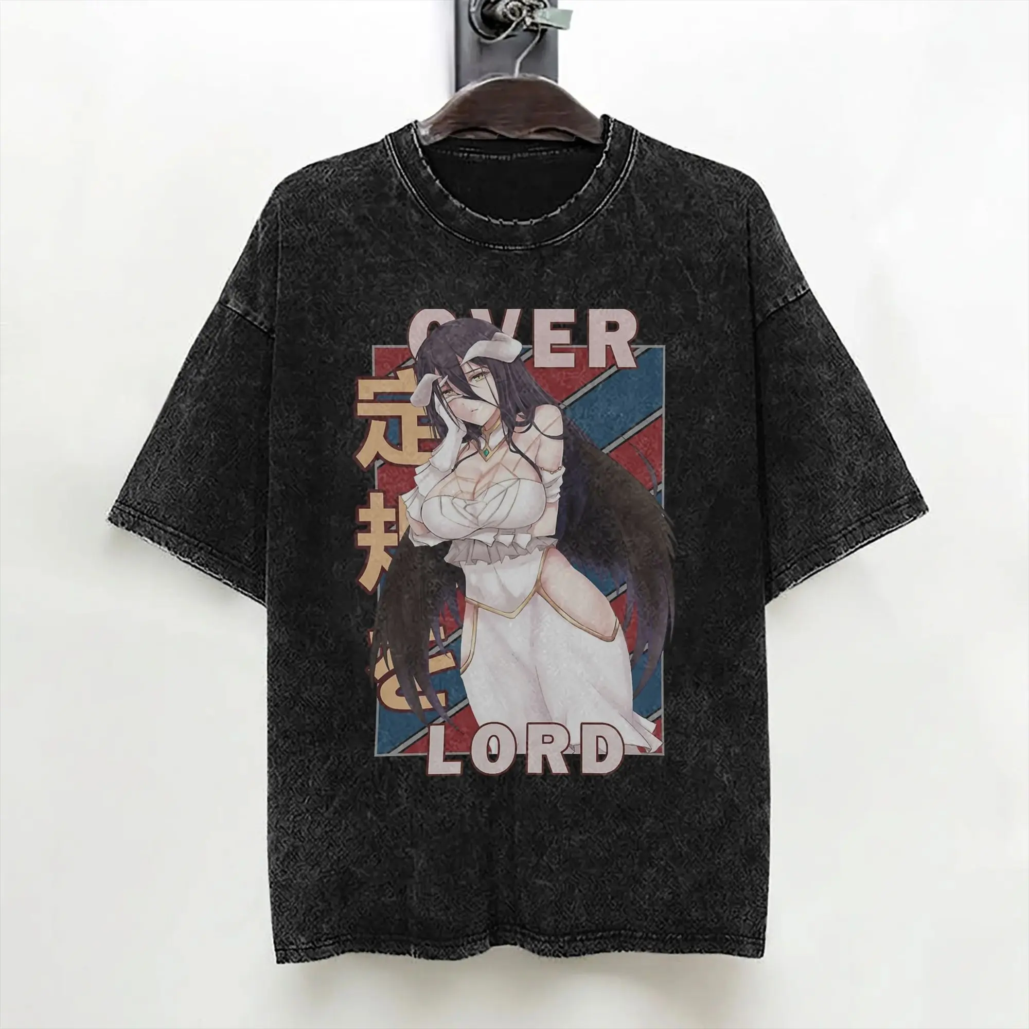 Albedo Japanese Anime T Shirts Washed Short Sleeve Oversize T-Shirt  Novelty for Men Women Streetwear Summer Tees
