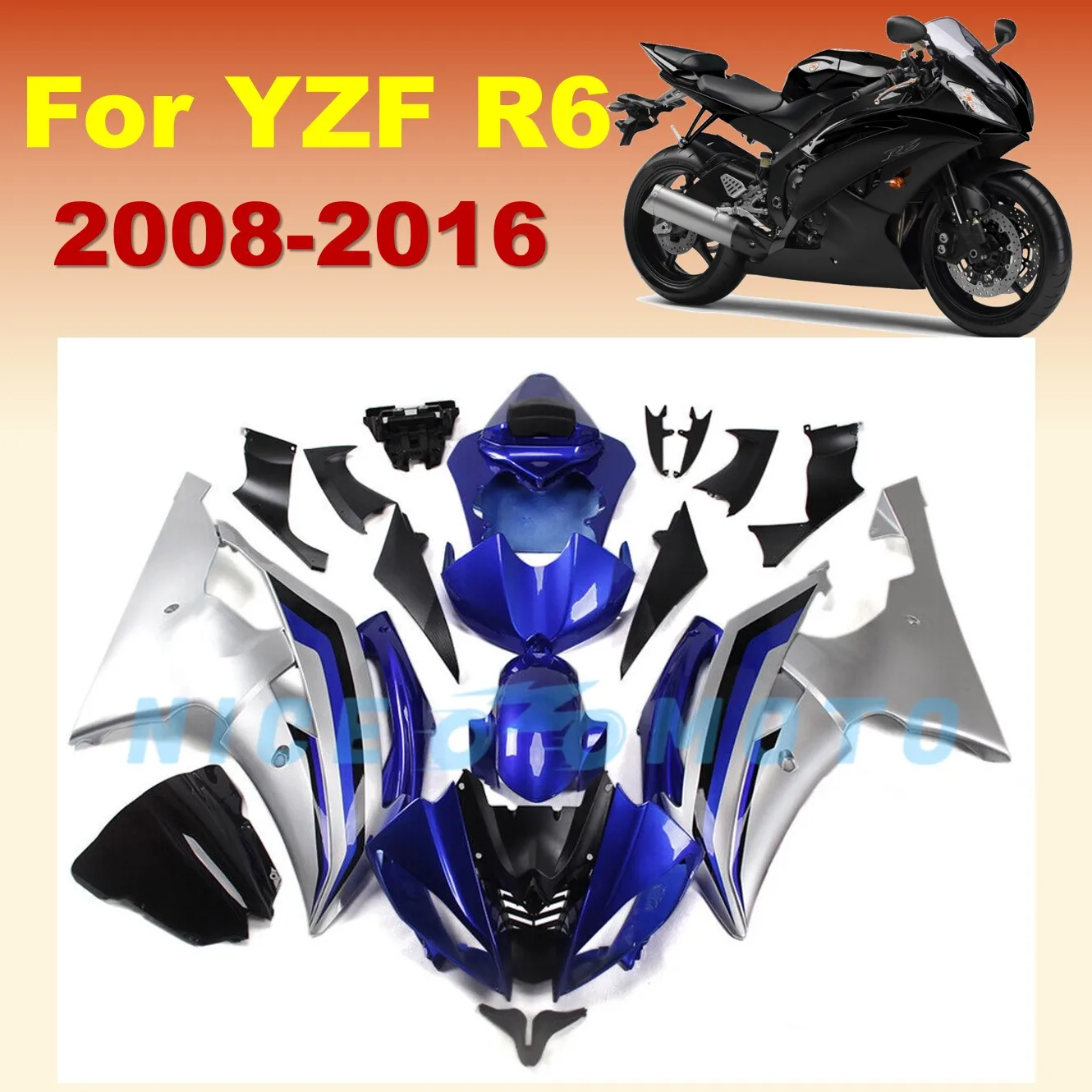 

Blue Silvery For YAMAHA YZFR6 YZF-R6 2008 2009 2010 2012 2013 2016 2015 2014 YZF R6 08-16 Sportbike Full Body Shell Fairing Kits