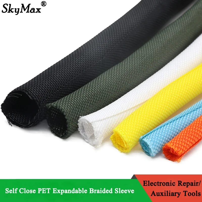 1/3/5M Self Closing PET Expandable Braided Sleeve Self-Closed Flexible Tube Insulated Hose Wire Wrap Cable Self Close Protecter