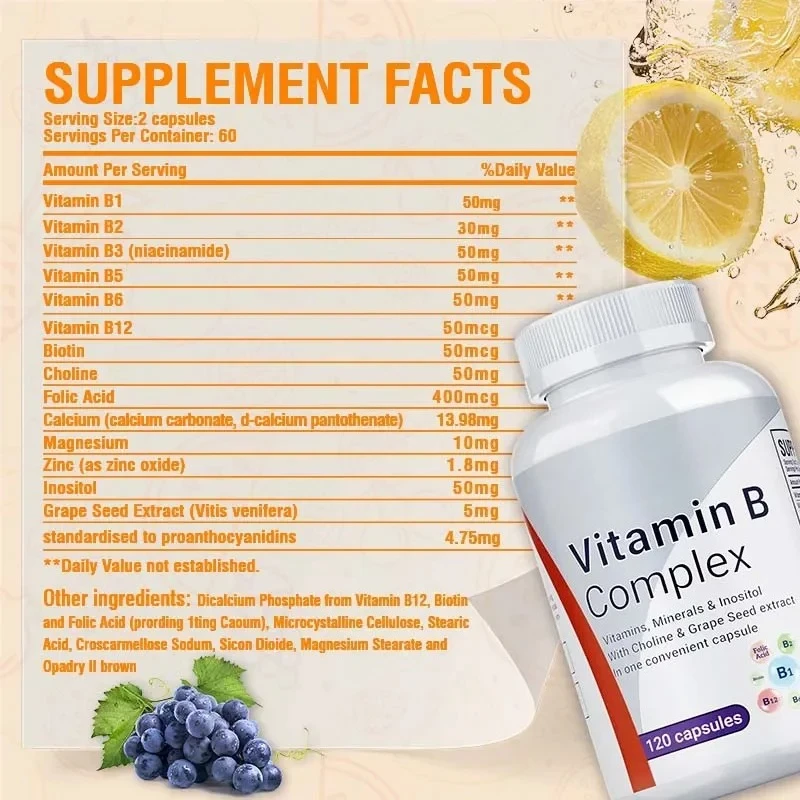 Vitamin B Complex - Supports The Immune System, Promotes Brain and Nervous System Health, and Helps Maintain A Healthy Mood