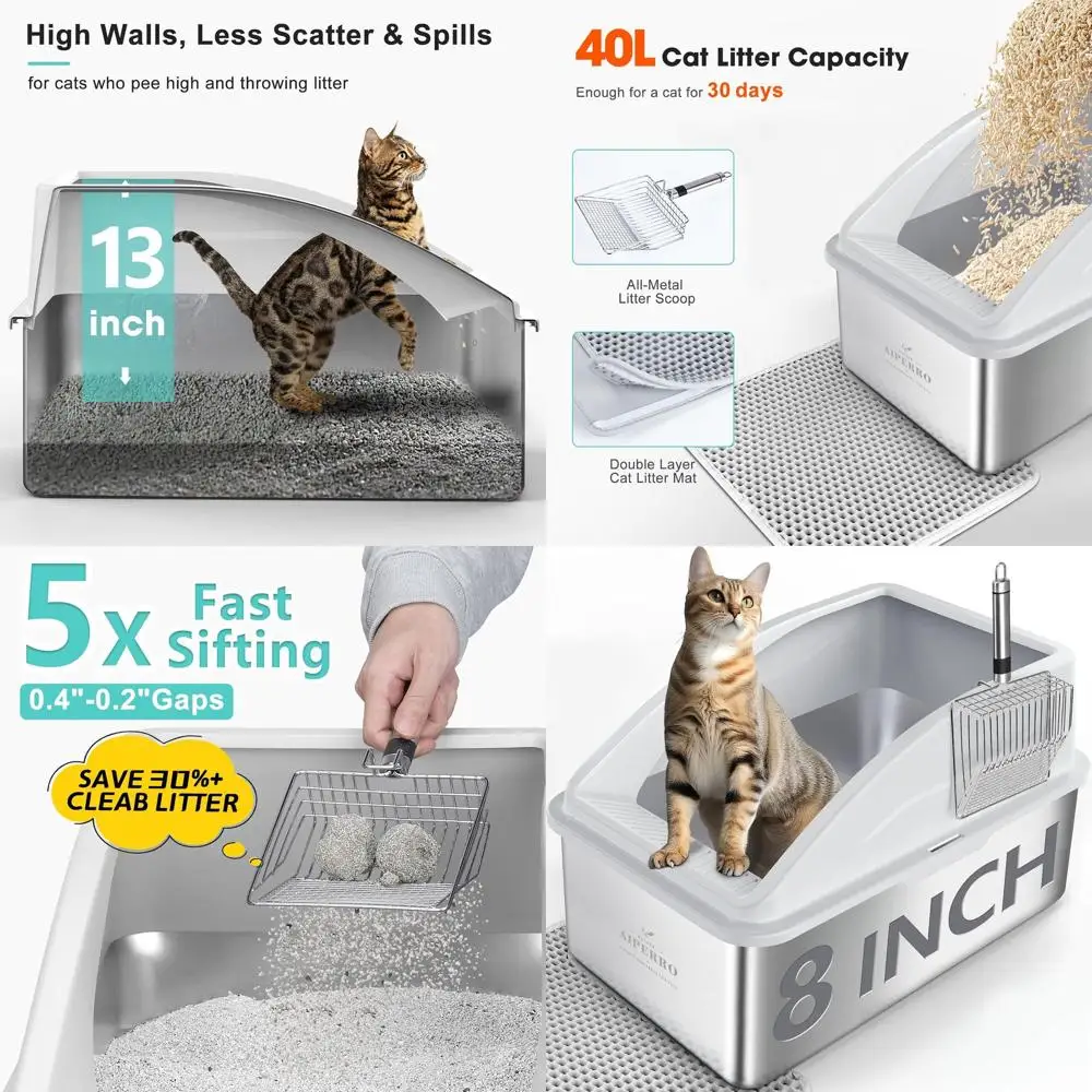 

Углубленный закрытый лоток для кошек XXL с крышкой, защитой от протекания, антипригарным дном, ковриком для туалета и металлическим совком