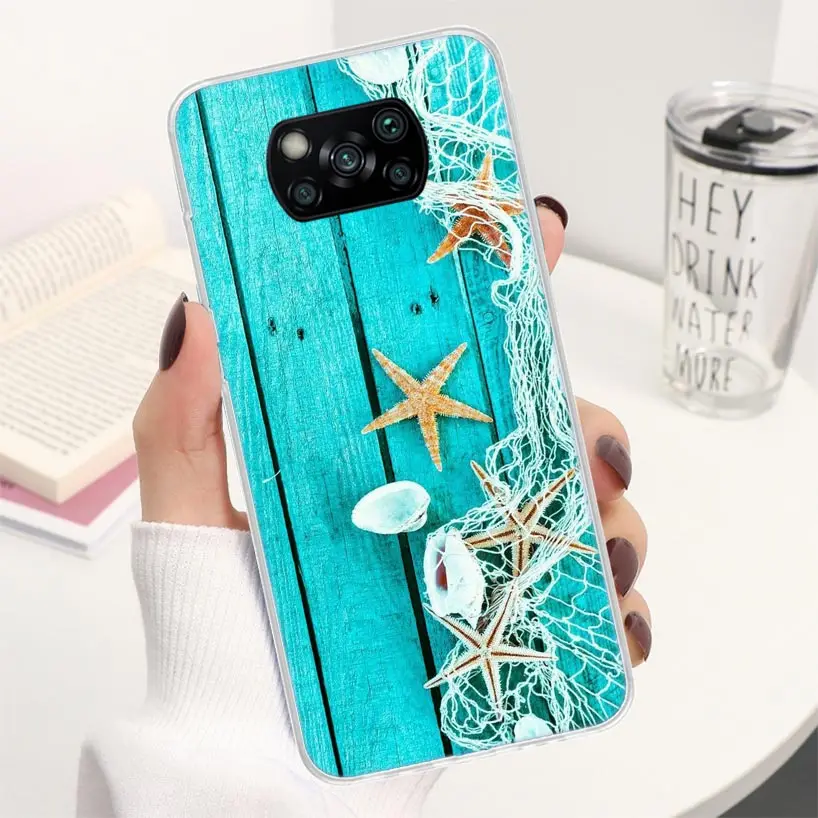 Blue Wood Seashells Sea Star Phone Case For Xiaomi Mi 11 Lite 12X 11i 12T 11T 10T 9T Pro 13 12 10 9 8 Ultra 5G Soft Cover Coque