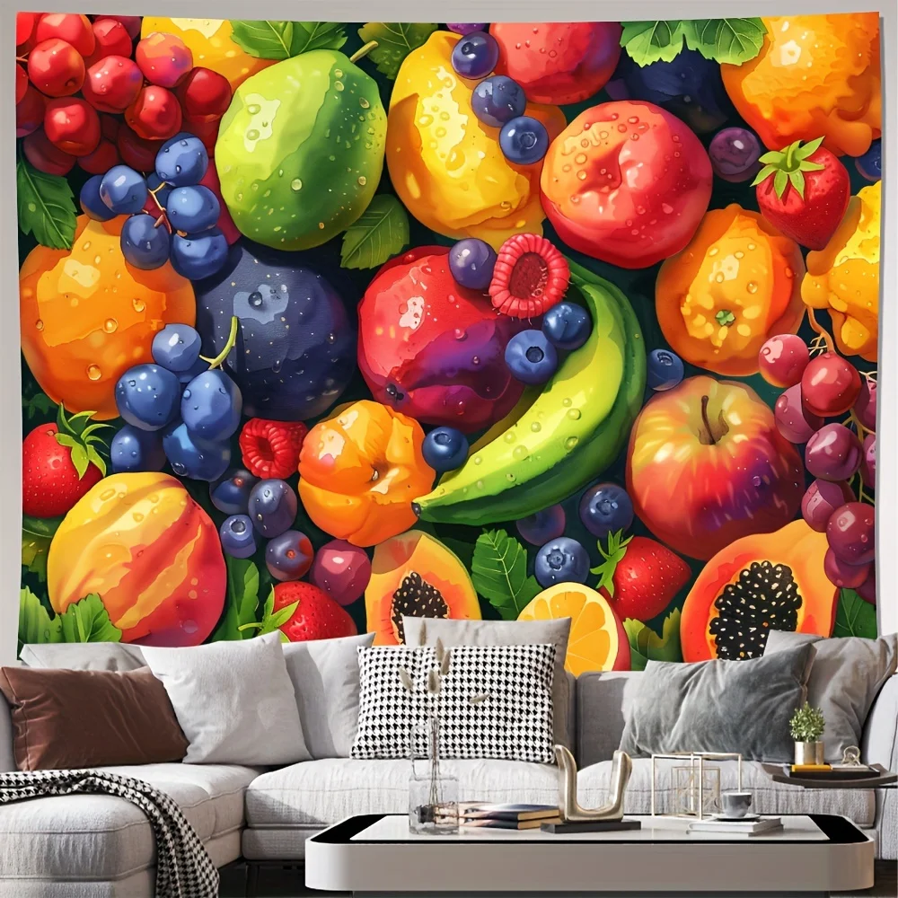 Vibrant Fruit Tapestry Wall Hanging Pop Art Kitchen Decor Tropical Produce Food Wall Art for Home Dining Room