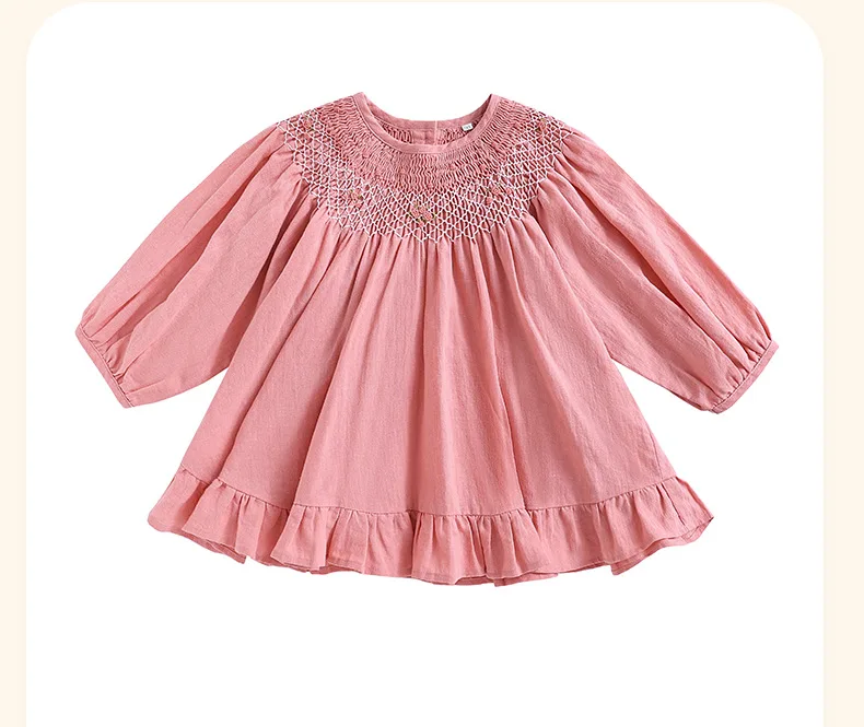 Kids Dress 2024 New Handmade Smocked Design Dress Girls Cute vintage Long Sleeve Pink Smocking Dresses frocks Children Vestido