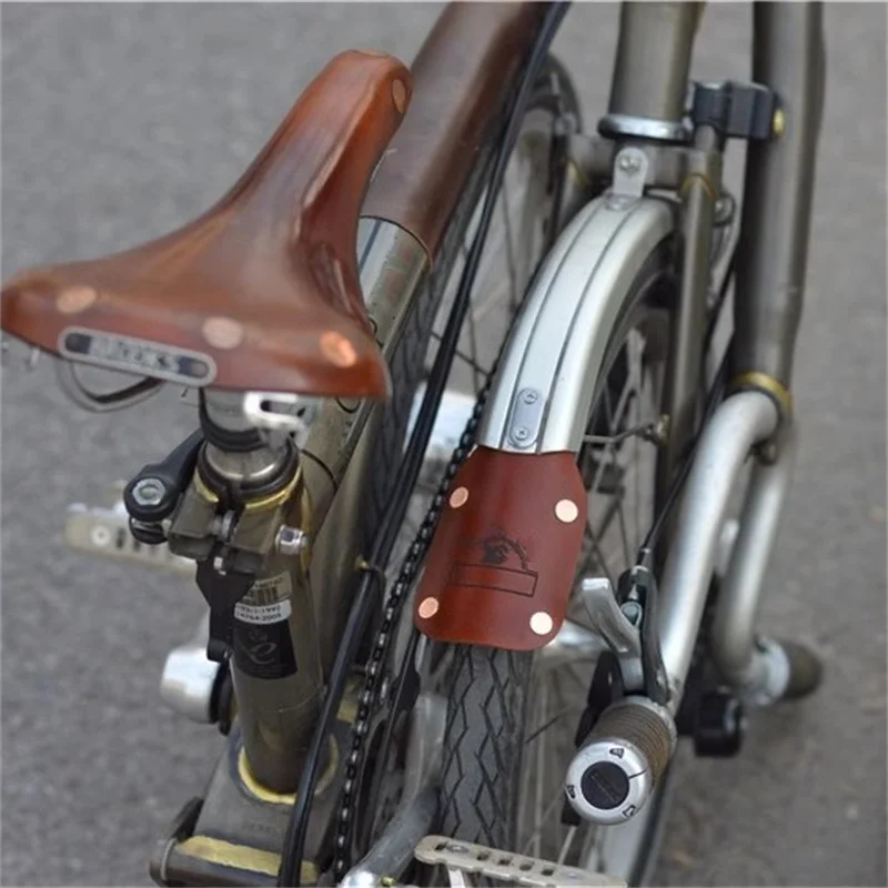 Folding bicycle cowhide fender for brompton leather mud removal front and rear have letter