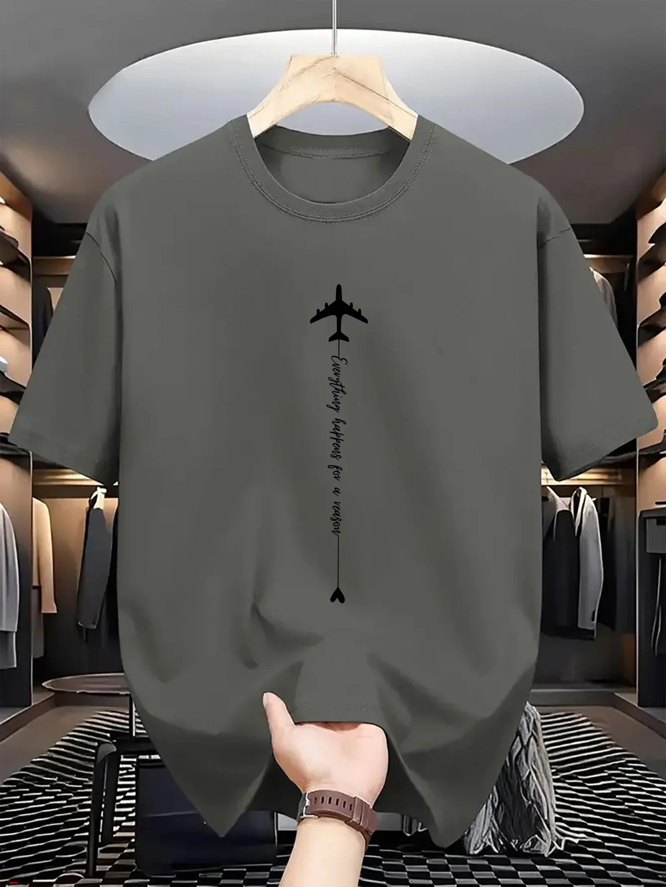 2026 Summer Best-selling Street Casual Fashion Comfortable Breathable Simple Aircraft Pattern Printed Men's Pure Cotton T-shirt
