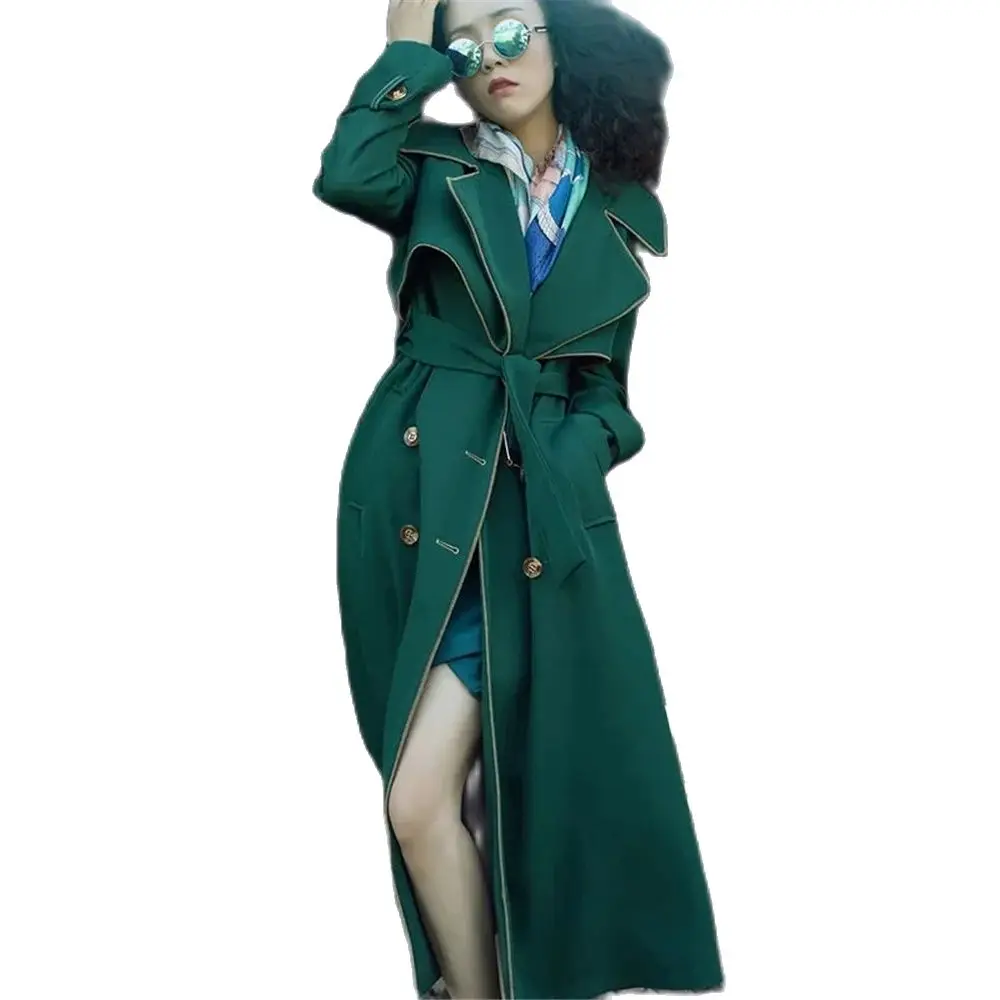 

Trendy2KDark Green Trench In The Autumn New Slim Women'S Long Coat Temperament British Style Double-Breasted