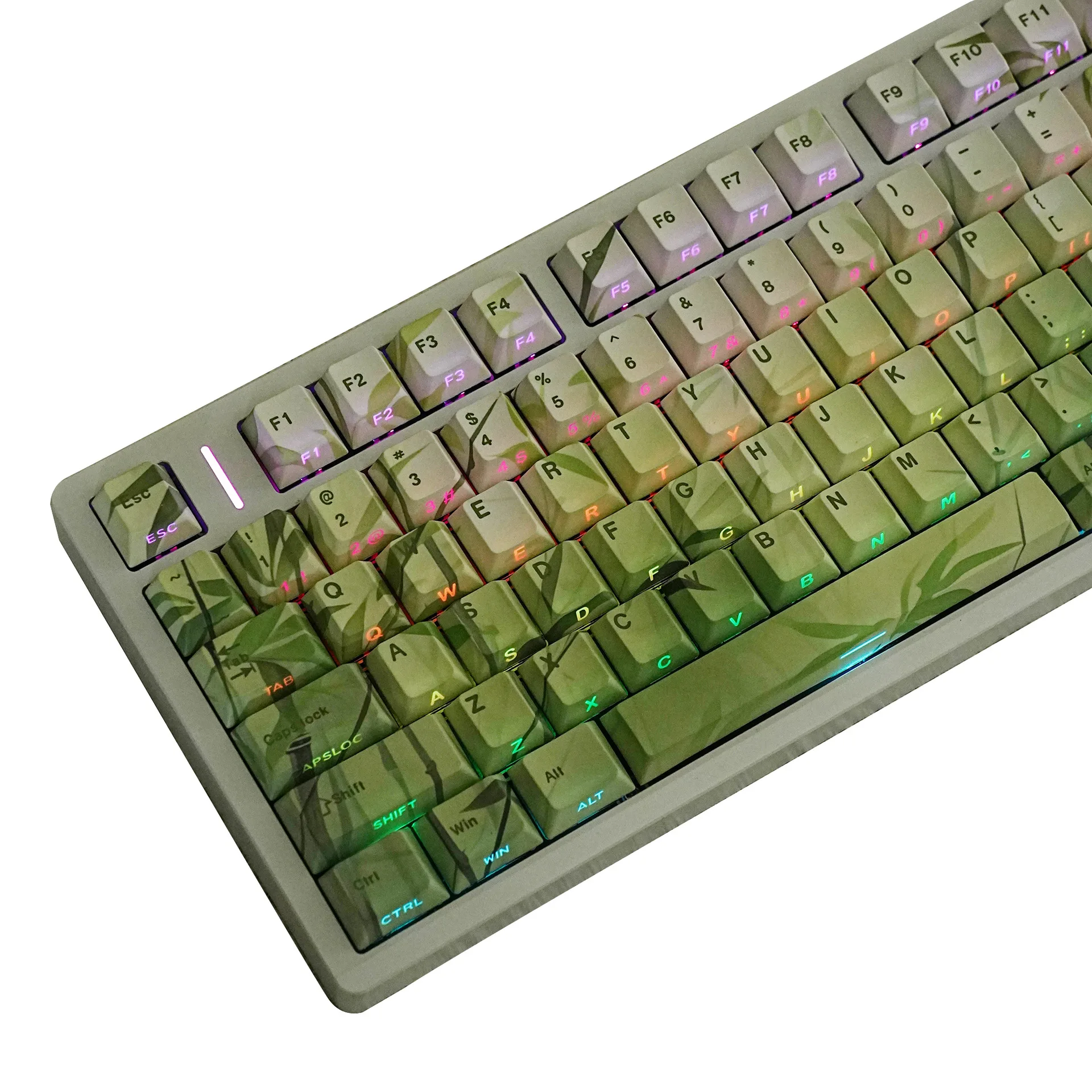 OEM Height Keycaps with Watercolor Bamboo Forest Design PBT Material Spanish Russian Japanese Korean German French En Layout