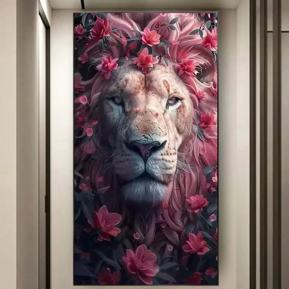 Diy Large Size Diamond Painting Kits Lion Head Flower Full Drill diamond Mosaic Embroidery Wild Animals Picture Wall Decor