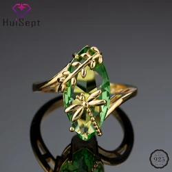 HuiSept Fashion Women Ring Silver 925 Jewelry Accessories with Emerald Gemstone Finger Rings for Women Wedding Party Bridal Gift