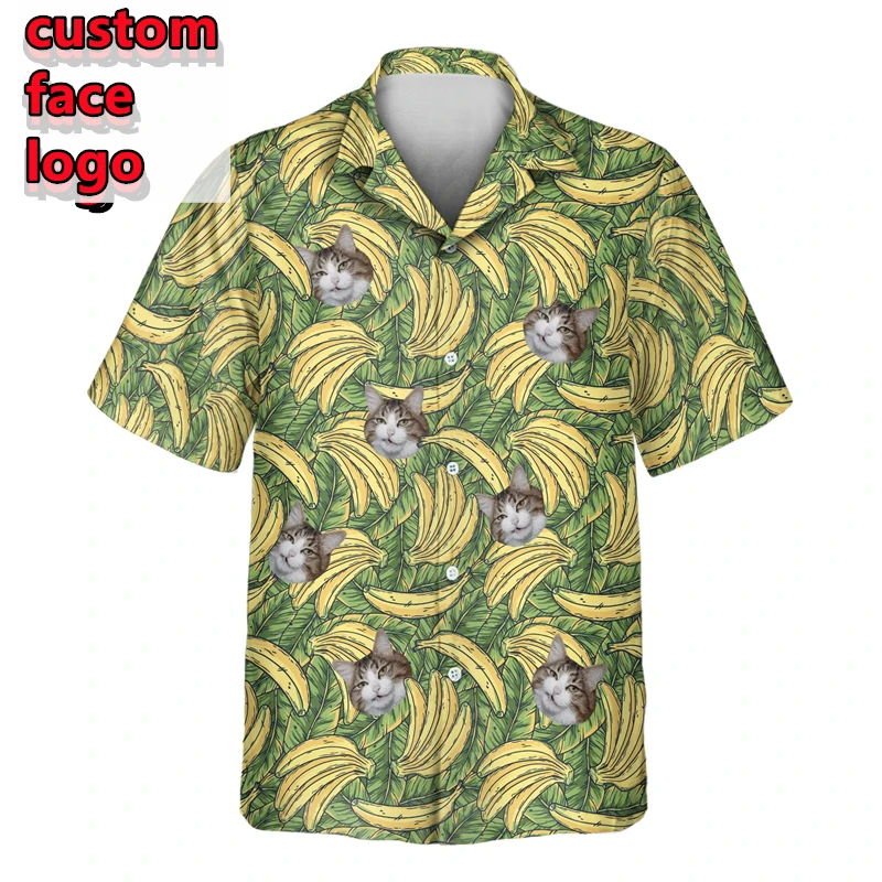 カスタム写真アロハシャツ男性女性フルーツパターン DIY 人格ボタンシャツ夏おかしいパーティーブラウス家族へのギフト