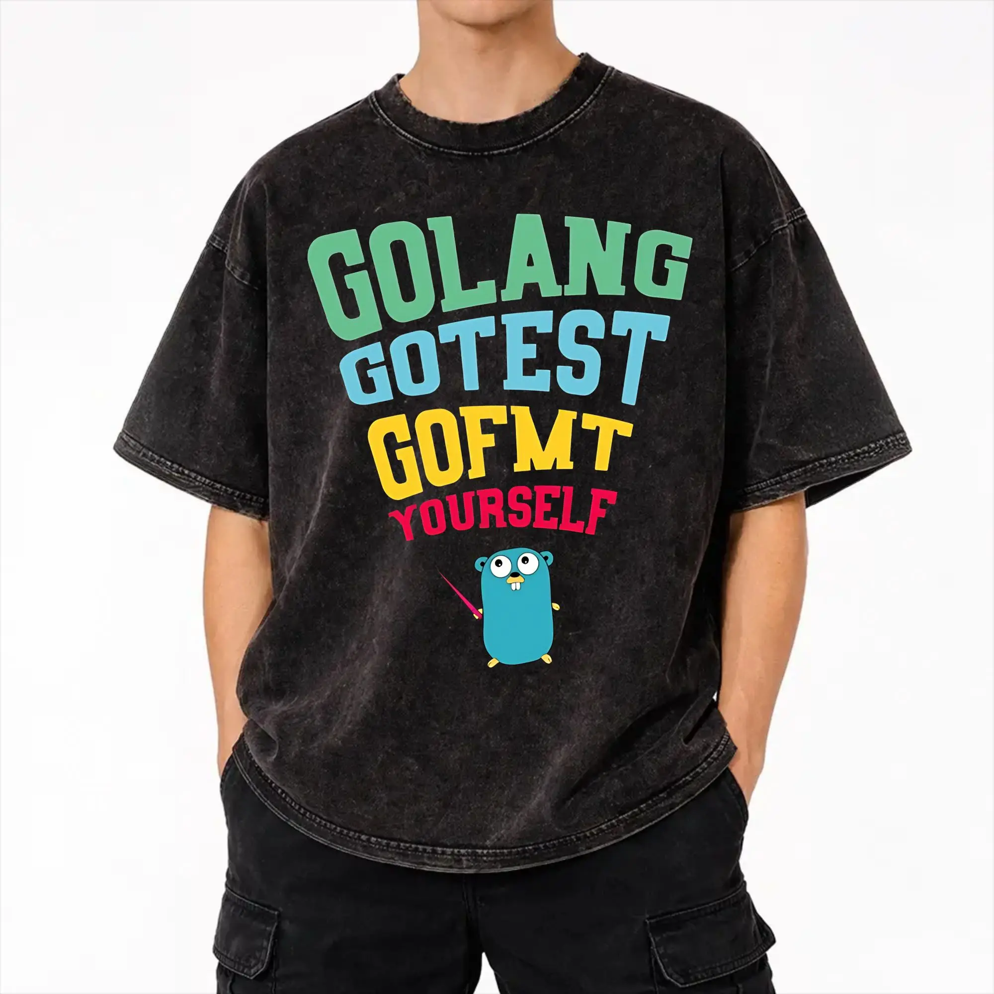 Harajuku Washed Shirt Golang – go test got fmt yourself  Outfit Vintage T Shirt Harajuku  Streetwear Cotton Printed Tee Shirt