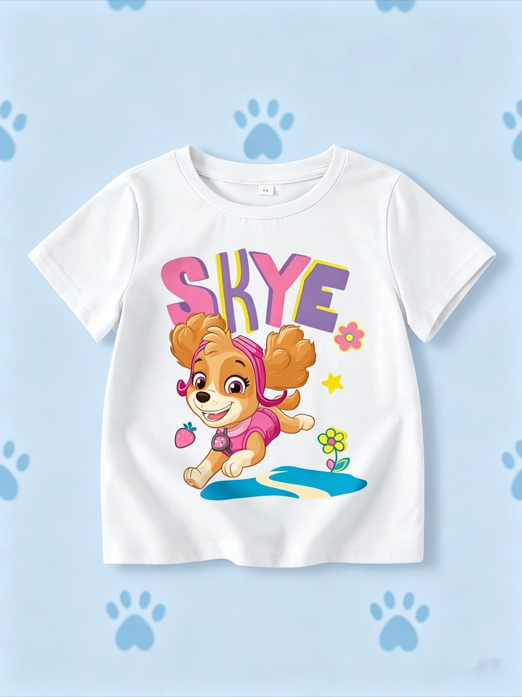 Kids Paw Patrol T‑Shirt Marshall Fire Dog Number 3 Star Shield Print Short Sleeve Cotton Boys Birthday Tops