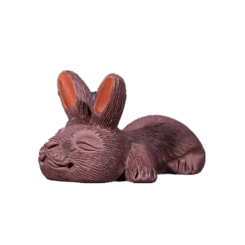 Chinese Purple Clay Tea Pet Handmade Rabbit Model Statue Ornaments Sculpture Tea Figurine Desktop Crafts Tea Set Decoration Gift