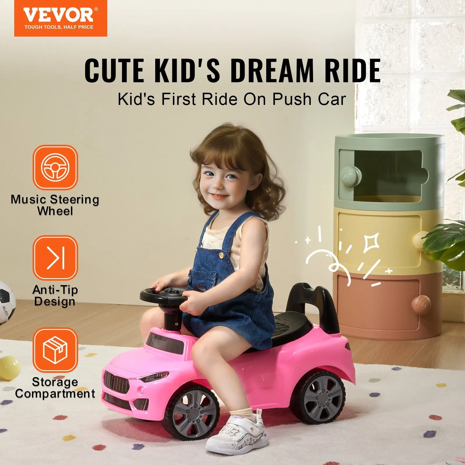 Com volante musical e armazenamento sob o assento VEVOR Ride On Push Car para crianças clássicas crianças viajam no carro de 1 a 3 anos, Ride Racer