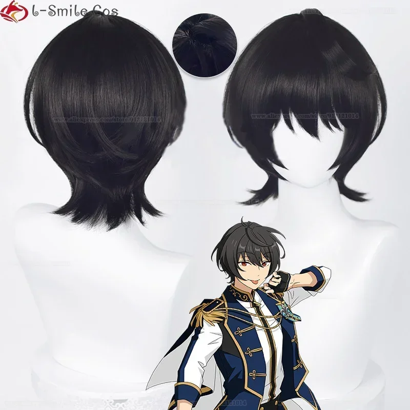 New 32cm Short Sakuma Ritsu Cosplay Game ES Ensemble Stars Wig Black Heat Resistant Synthetic Hair Party Cosplay Wigs + Wig Cap