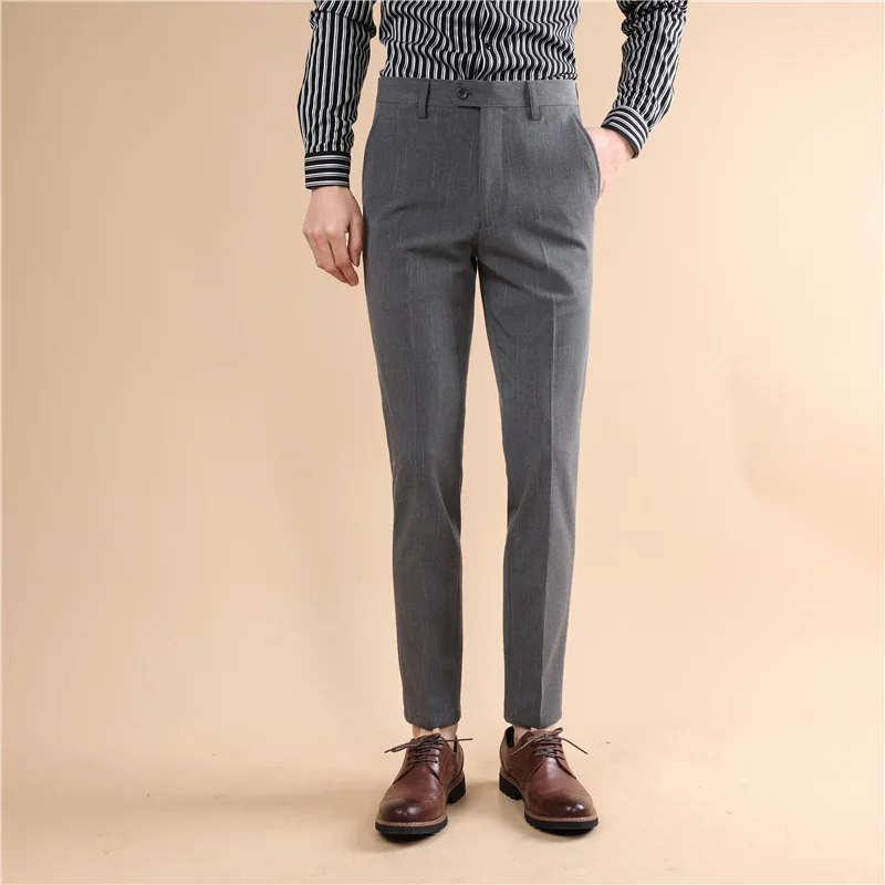 

KIDWHXR Men Straight-leg Pant Spring Autumn Slim Breathable Male Suit Pant Simple Solid Color Business Wedding Man Trousers