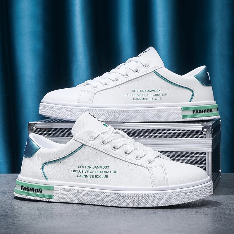 

Мужские туфли для доски, новинка 2024, простые белые туфли с кожаной поверхностью на шнуровке, модные легкие удобные повседневные повседневные туфли для доски