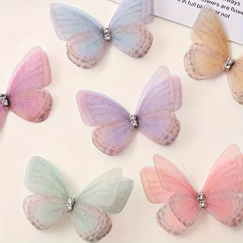30 Stück hellfarbige, transparente Schmetterlingsdekorationen, 3D-imitierte gewebte Schmetterlinge, DIY-Haarschmuckzubehör – Detail 2