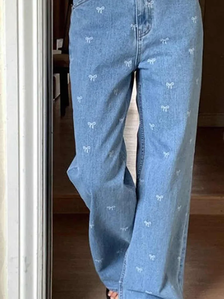 

Korean Sle Women's Jeans 2025 New Ele Knot Trendy Loose Design Sense Straight Leg Long Pants Summer High Wais...