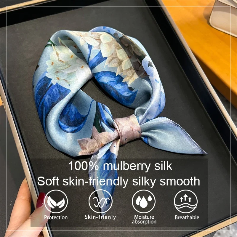 

100% шелковый шарф, бандана, женские квадратные шарфы, платок из шелковицы, весенняя модная роскошная повязка на голову высокого качества, шаль-хиджаб