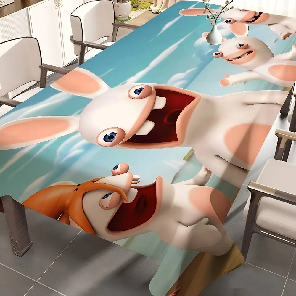 R-Rabbids I-Invasions Rechteckige Tischdecken, bedruckte Tischdecke für Bauernhaus, Urlaub, Hochzeit, Party, Esstisch-Dekoration