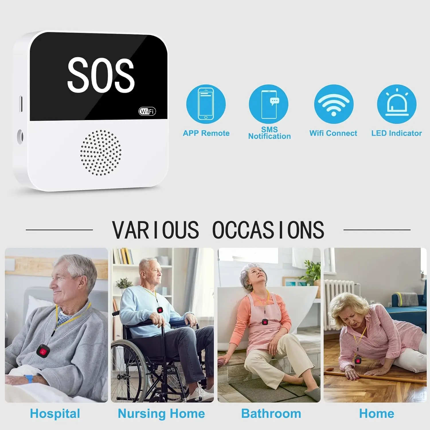 Smart WiFi Wireless SOS Caregiver Pager Call Button System Emergency Alert System Button For Seniors Patient Disabled Elderly