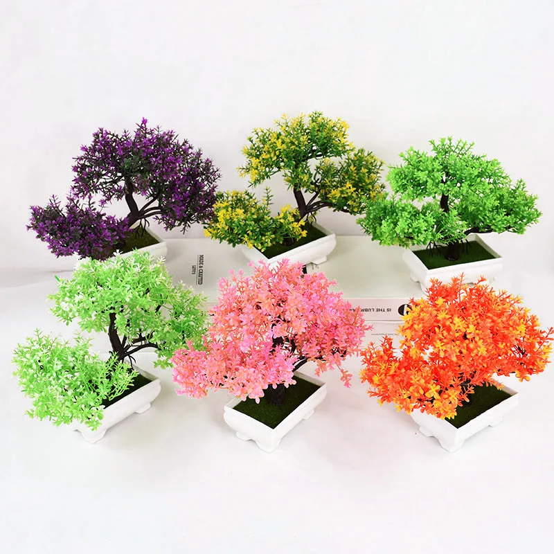 1 шт., искусственные пластиковые растения, бонсай, маленькое дерево, горшок, искусственные растения, цветы, украшения для стола в горшках для домашнего декора, сада