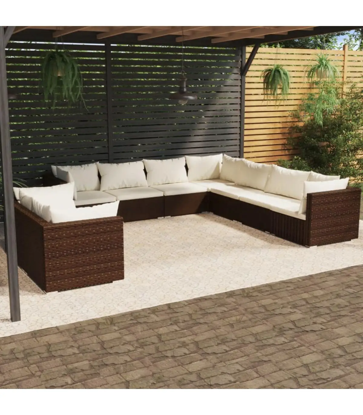 Garden sets Set garden furniture 9 pieces and cushions synthetic brown rattan