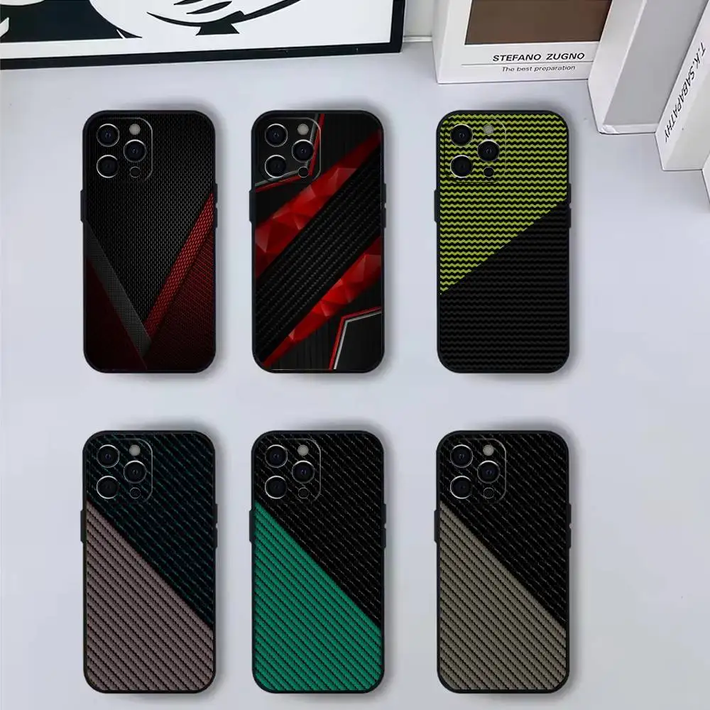 

C-Carbon f-fiber t-texture Phone Case Silicone Soft For IPhone 17 16 15 14 13 12 11 X XR Plus Pro Max Plus