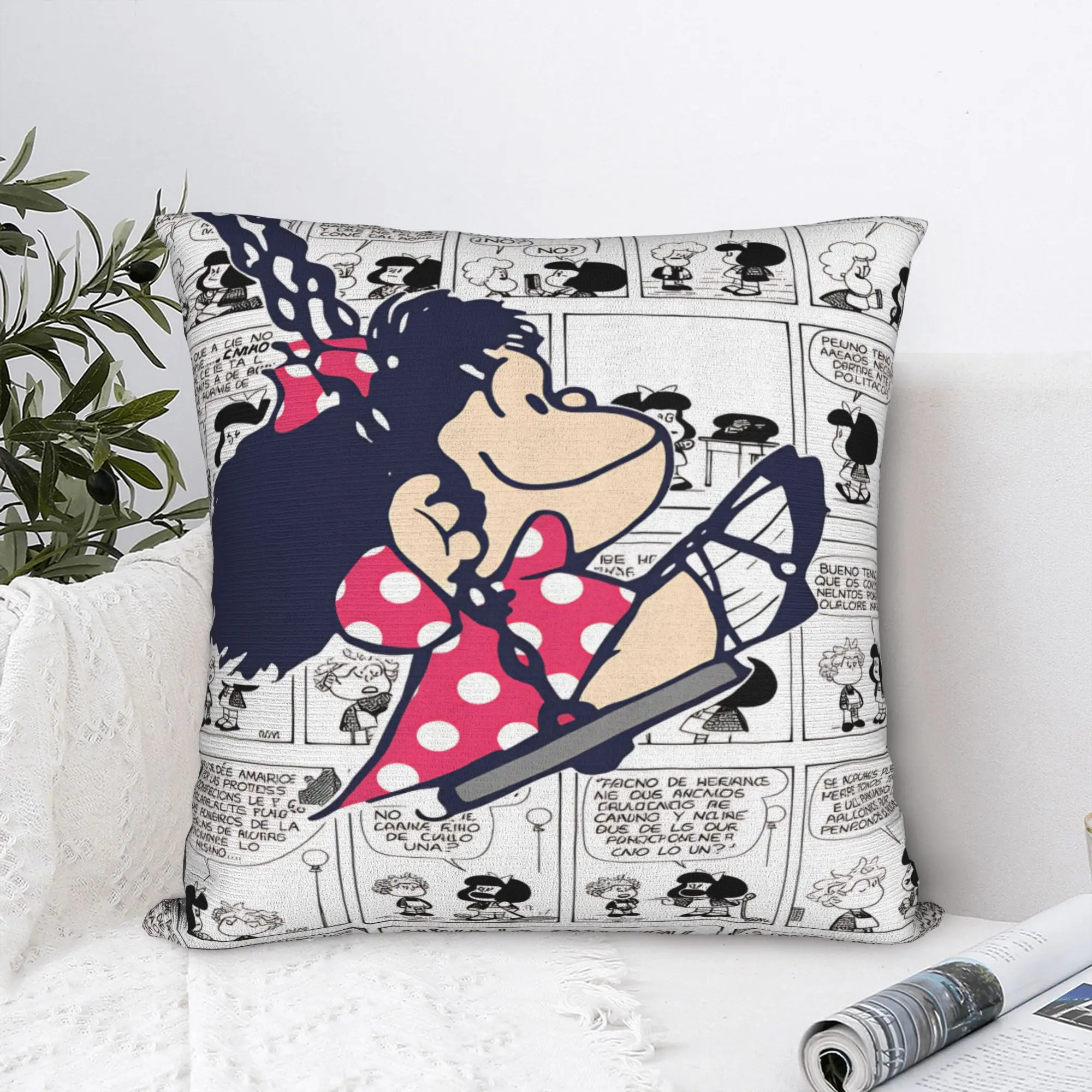 Cartoon Cute Mafalda Pillow Cover  Graphic Cushion Cover Kawaii Pillow Case For Sofa Home Decoration