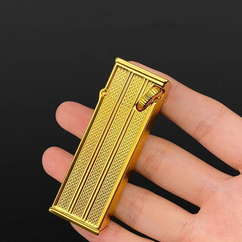 Brass Pure Copper Kerosene Lighter Side Slip Oblique Rubbing Wheel Flint Lighters Antique Play Collection Valuable Gift for Men