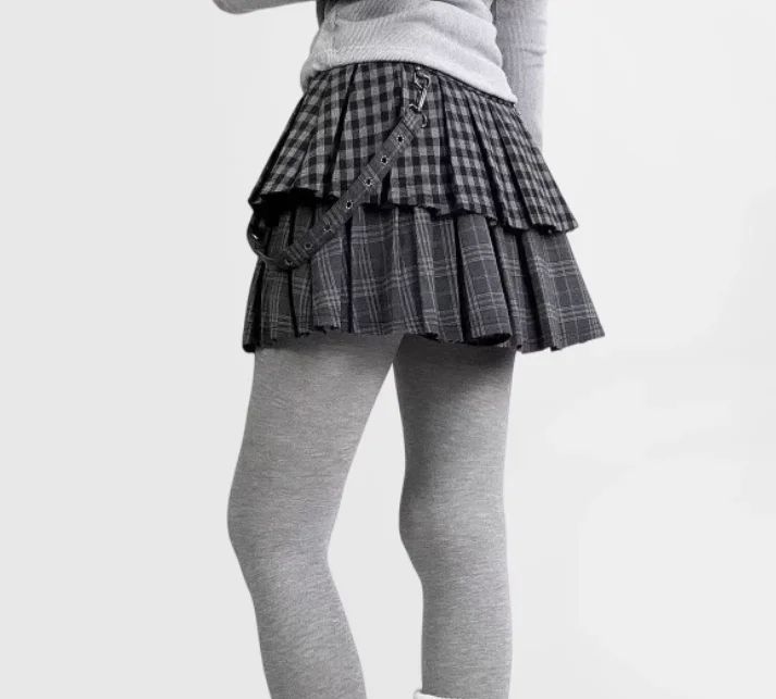Subcultuur herfst winter wollen geruite grijze splitsen taartrok gepersonaliseerde meisjes A-lijn hoge taille veelzijdige universiteitsrokken