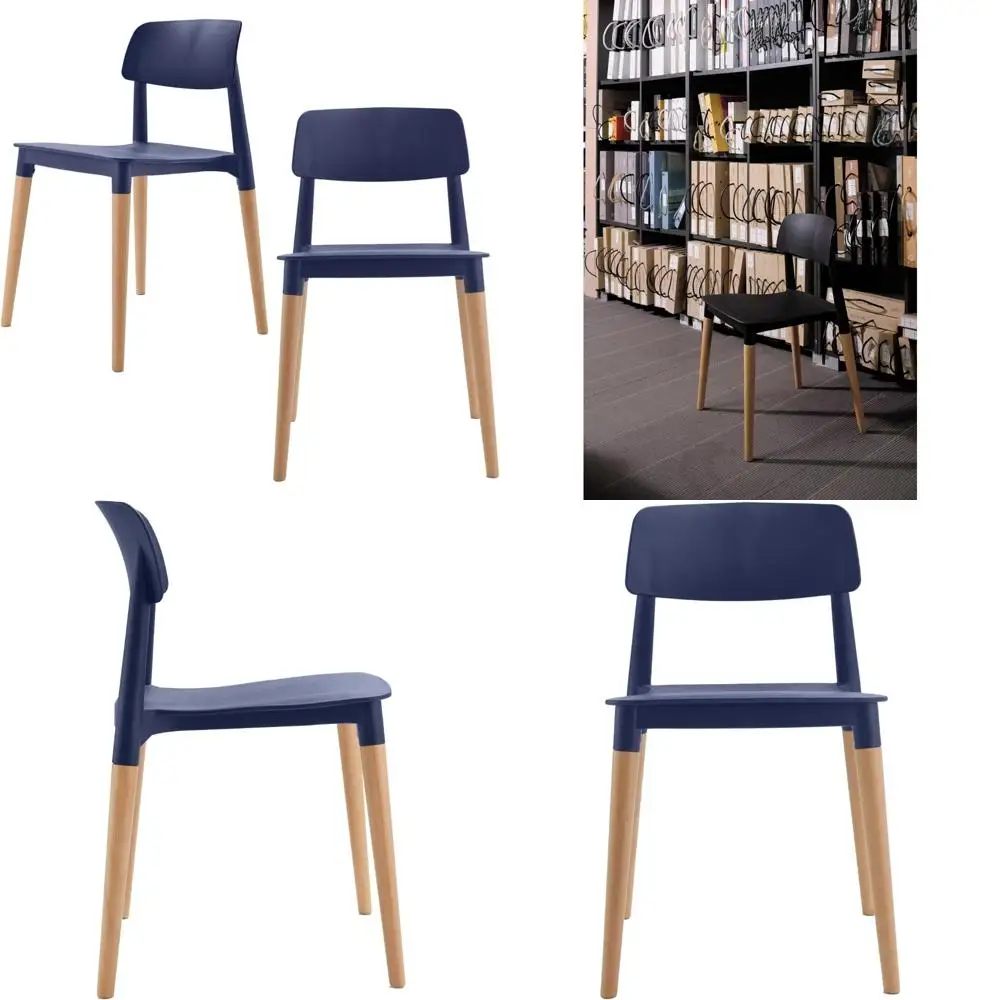 Set di 2 sedie laterali moderne e minimaliste blu scuro per interni da pranzo, bistrot, caffè